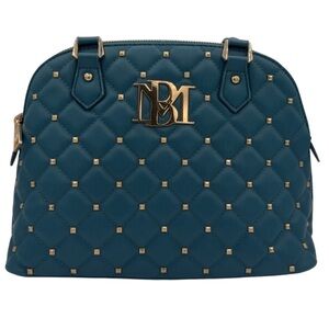 Badgley Mischka Teal Diamond Quilted Dome Bag w Gold Details NWT Vegan Leather